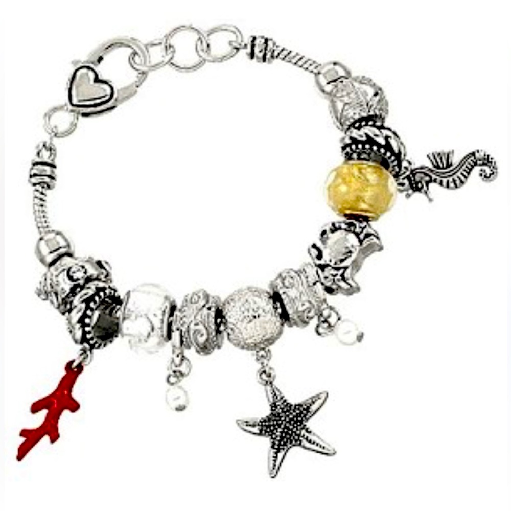 Pandora Inspired | Sea Life Charm Bracelet with Seahorse, starfish and coral
